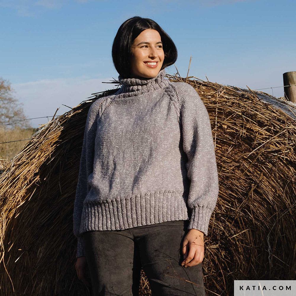 Katia Basic Merino Popcorn 106 Koper-Wit - Patroon breien haken dames trui herfst winter katia — gemaakt met Katia Basic Merino Popcorn (16)
