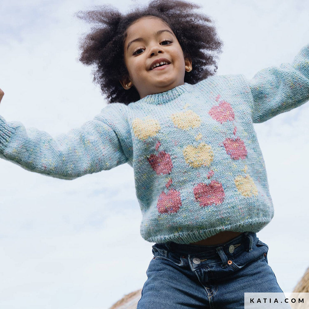 Katia Basic Merino Popcorn 106 Koper-Wit - Patroon breien haken kinderen trui herfst winter katia — gemaakt met Katia Basic Merino Popcorn (6)