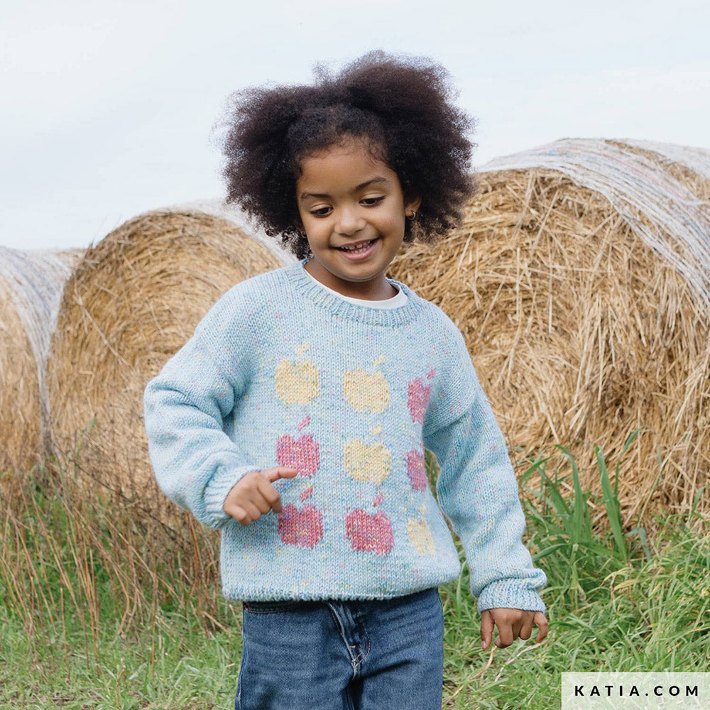 Katia Basic Merino Popcorn 106 Koper-Wit - Patroon breien haken kinderen trui herfst winter katia — gemaakt met Katia Basic Merino Popcorn