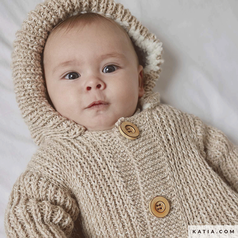 Katia Basic Merino Popcorn 106 Koper-Wit - Patroon breien haken baby zak herfst winter katia — gemaakt met Katia Basic Merino Popcorn (2)