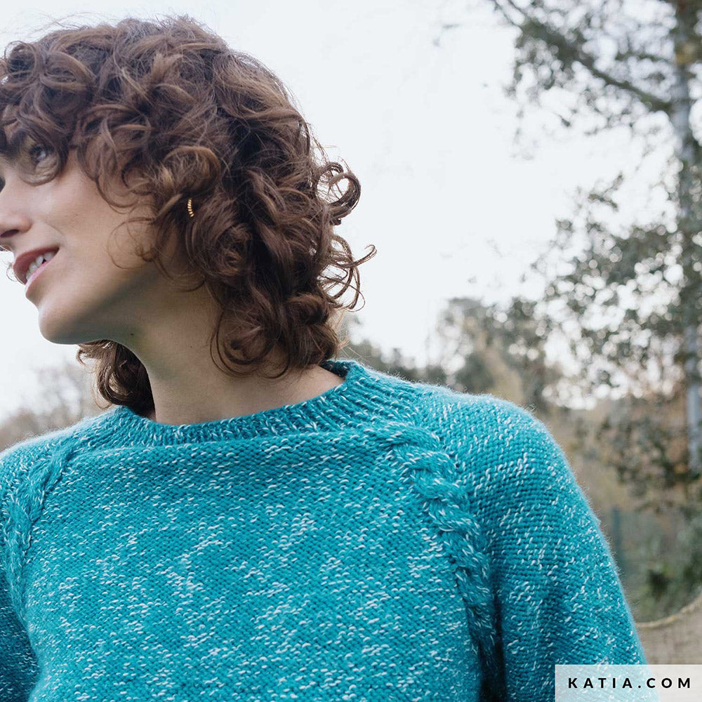 Katia Basic Merino Popcorn 106 Koper-Wit - Patroon breien haken dames trui herfst winter katia — gemaakt met Katia Basic Merino Popcorn (3)