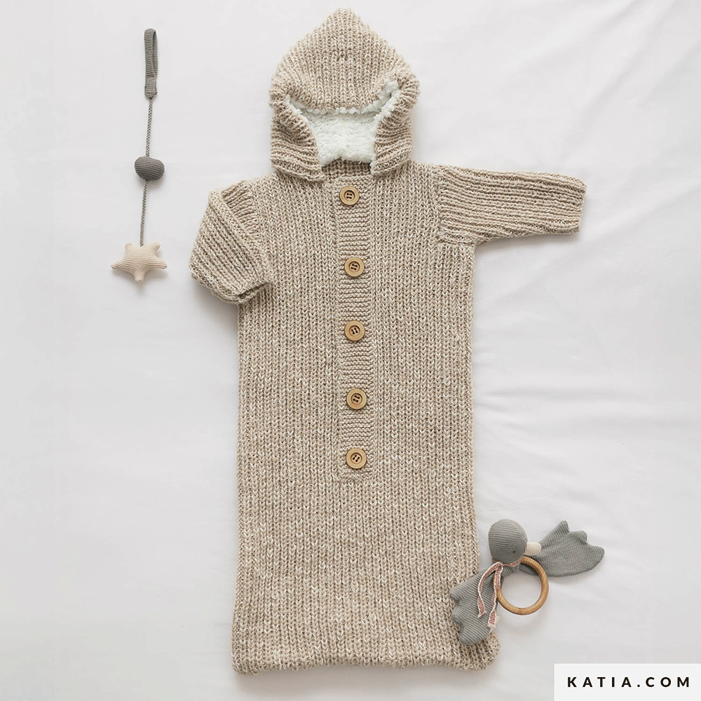 Katia Basic Merino Popcorn 106 Koper-Wit - Patroon breien haken baby zak herfst winter katia — gemaakt met Katia Basic Merino Popcorn