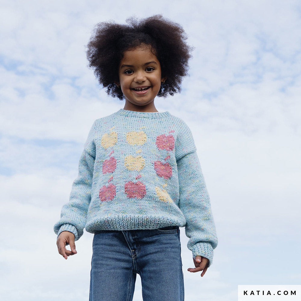 Katia Basic Merino Popcorn 106 Koper-Wit - Patroon breien haken kinderen trui herfst winter katia — gemaakt met Katia Basic Merino Popcorn (8)