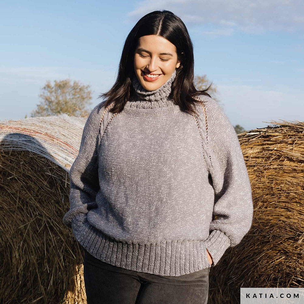 Katia Basic Merino Popcorn 106 Koper-Wit - Patroon breien haken dames trui herfst winter katia — gemaakt met Katia Basic Merino Popcorn (17)