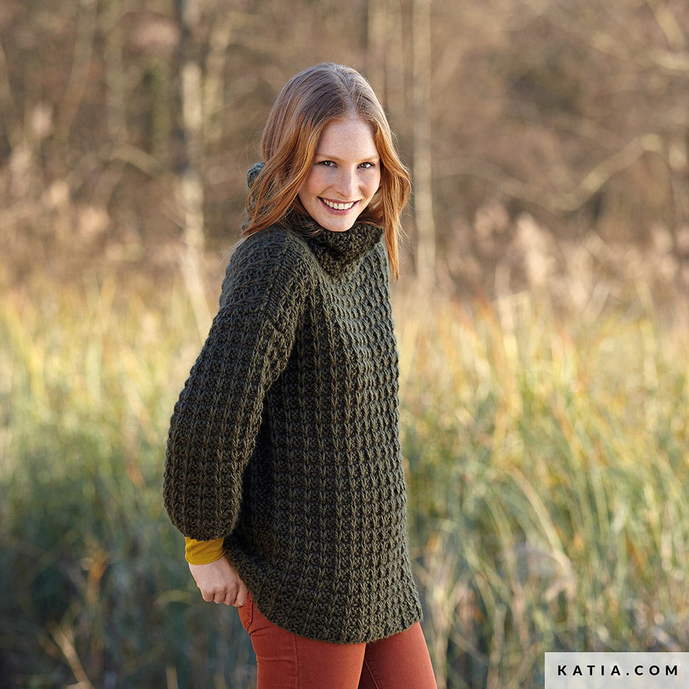 Katia Big Merino 005 Marine - Patroon breien haken dames trui herfst winter katia — gemaakt met Katia Big Merino