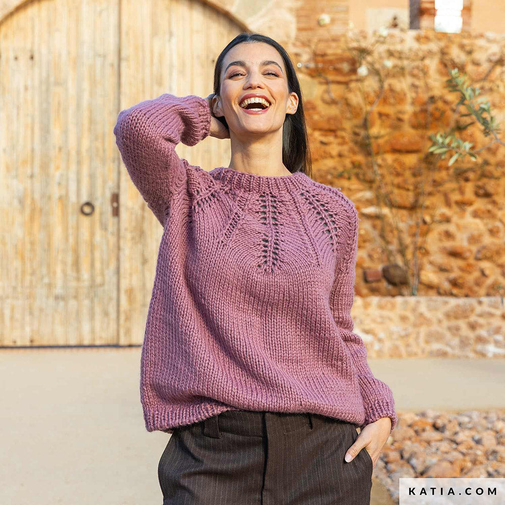 Katia Big Merino 011 Parel - Patroon breien haken dames trui herfst winter katia — gemaakt met Katia Big Merino (4)