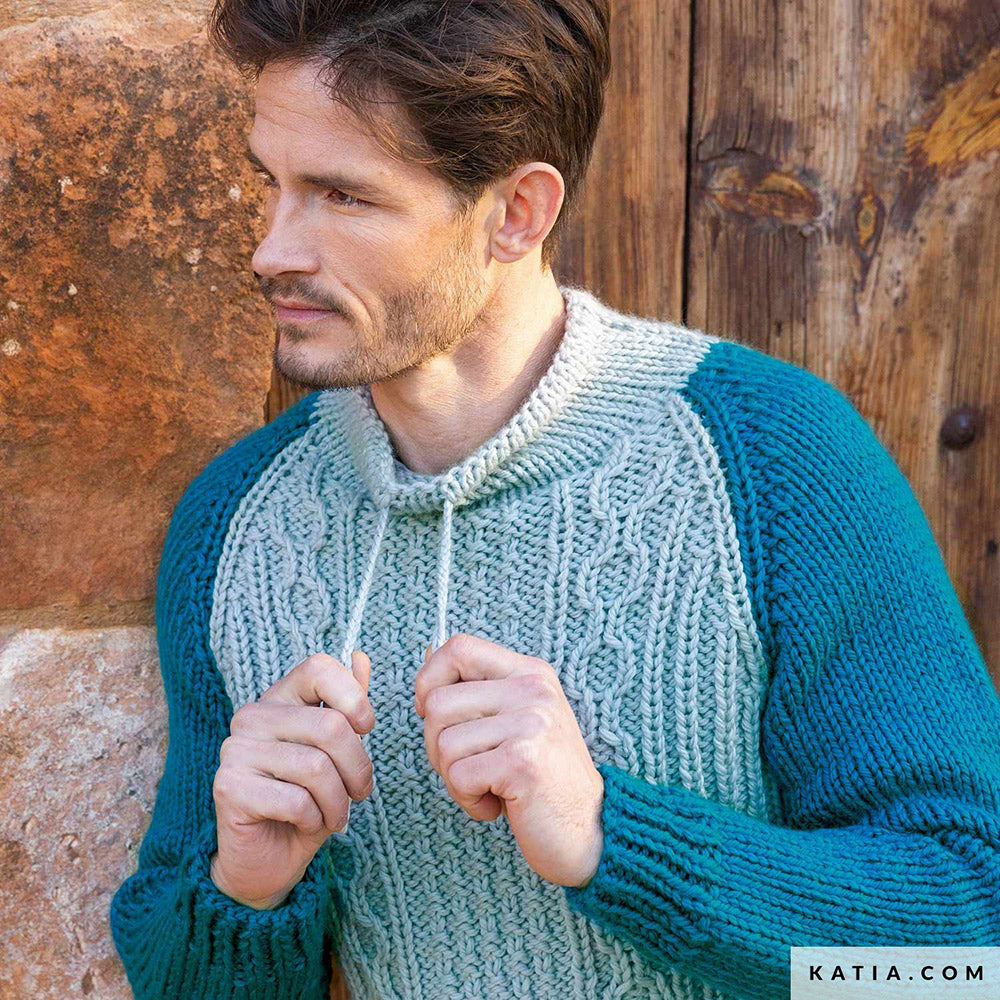 Katia Big Merino 011 Parel - Patroon breien haken heren trui herfst winter katia — gemaakt met Katia Big Merino (2)