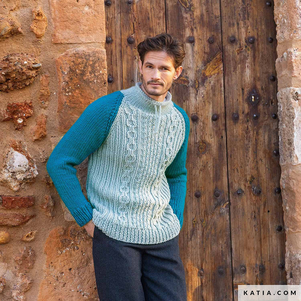 Katia Big Merino 011 Parel - Patroon breien haken heren trui herfst winter katia — gemaakt met Katia Big Merino (4)