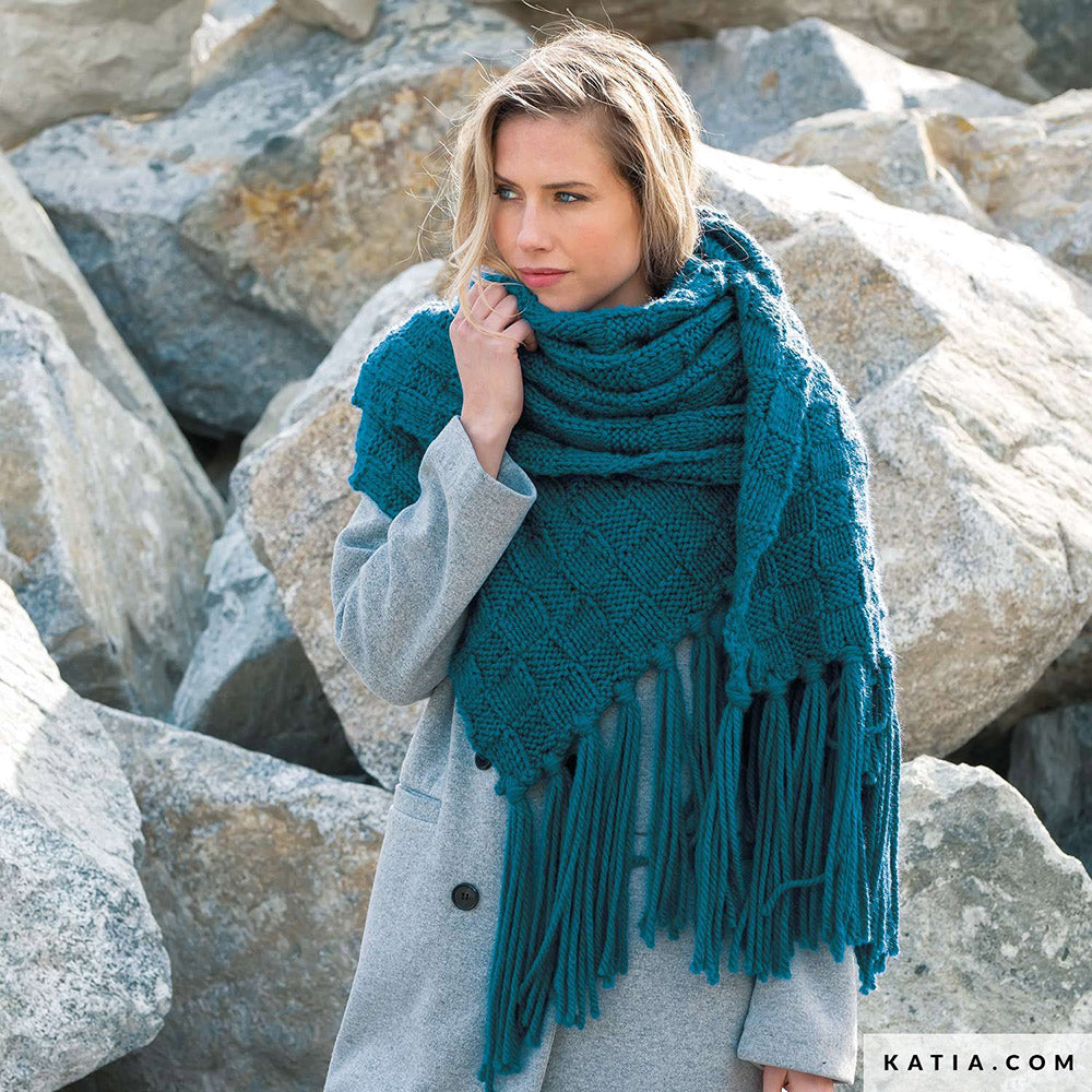 Katia Big Merino 011 Parel - Patroon breien haken dames sjaal herfst winter katia — gemaakt met Katia Big Merino