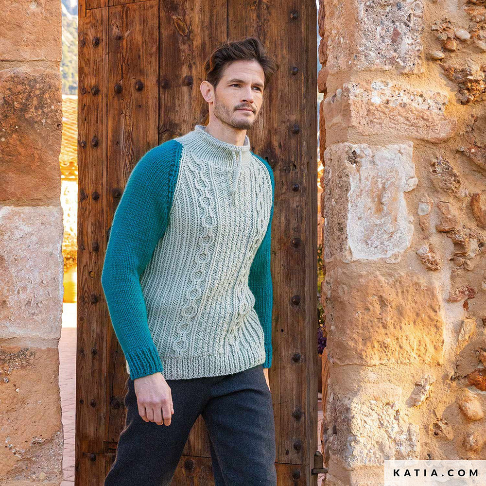 Katia Big Merino 011 Parel - Patroon breien haken heren trui herfst winter katia — gemaakt met Katia Big Merino (3)