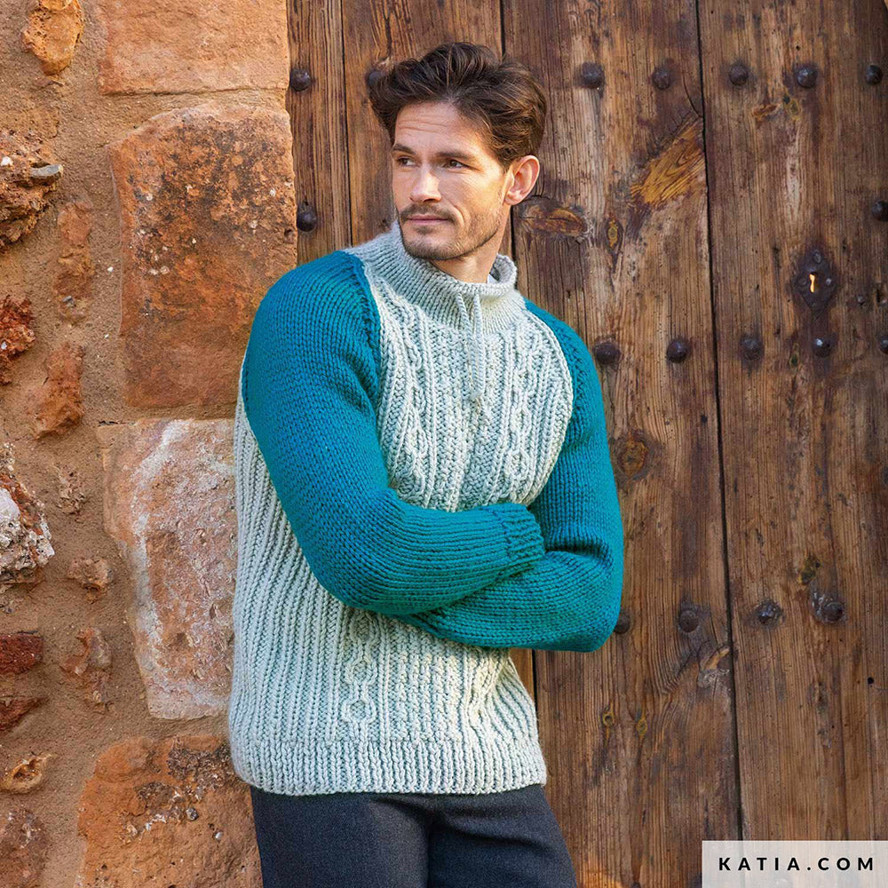 Katia Big Merino 011 Parel - Patroon breien haken heren trui herfst winter katia — gemaakt met Katia Big Merino