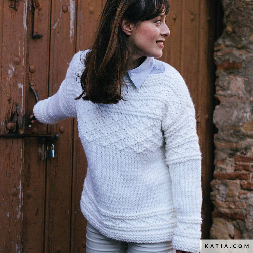 Katia Big Merino 051 Crème - Patroon breien haken dames trui herfst winter katia — gemaakt met Katia Big Merino (2)
