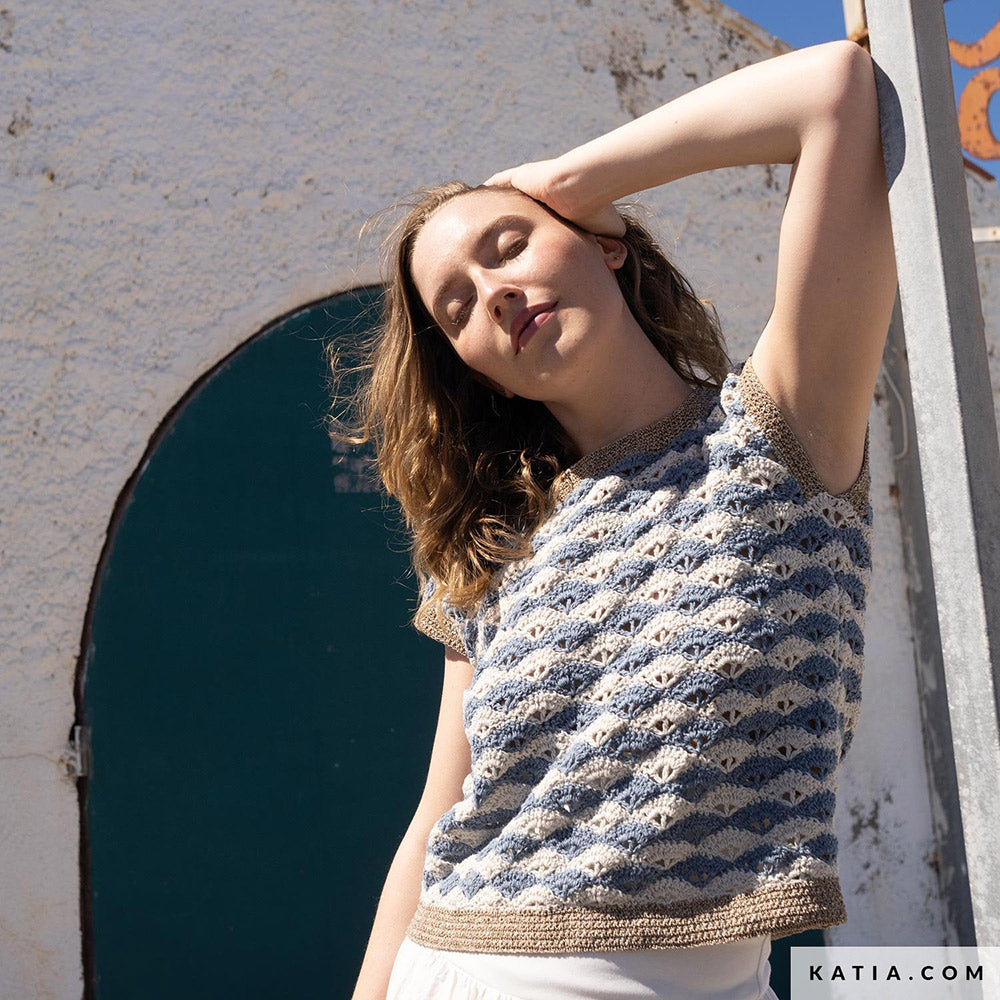 Katia Blue Jeans II 103 Donker Jeans - Patroon breien haken dames topje lente zomer katia — gemaakt met Katia Blue Jeans II (4)