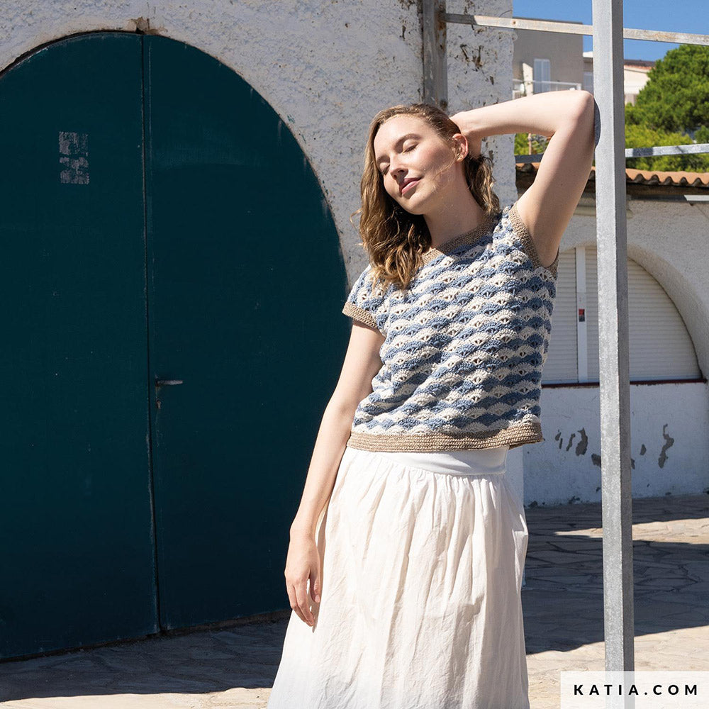 Katia Blue Jeans II 103 Donker Jeans - Patroon breien haken dames topje lente zomer katia — gemaakt met Katia Blue Jeans II (3)