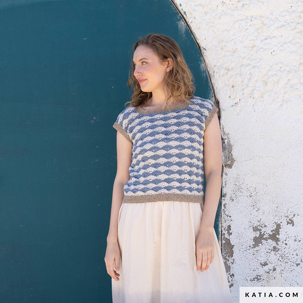 Katia Blue Jeans II 103 Donker Jeans - Patroon breien haken dames topje lente zomer katia — gemaakt met Katia Blue Jeans II (5)
