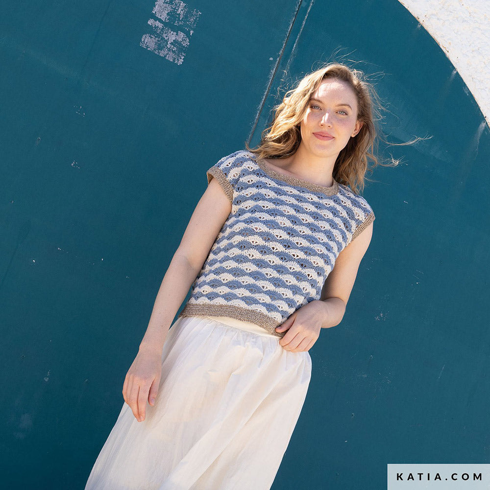 Katia Blue Jeans II 103 Donker Jeans - Patroon breien haken dames topje lente zomer katia — gemaakt met Katia Blue Jeans II (6)