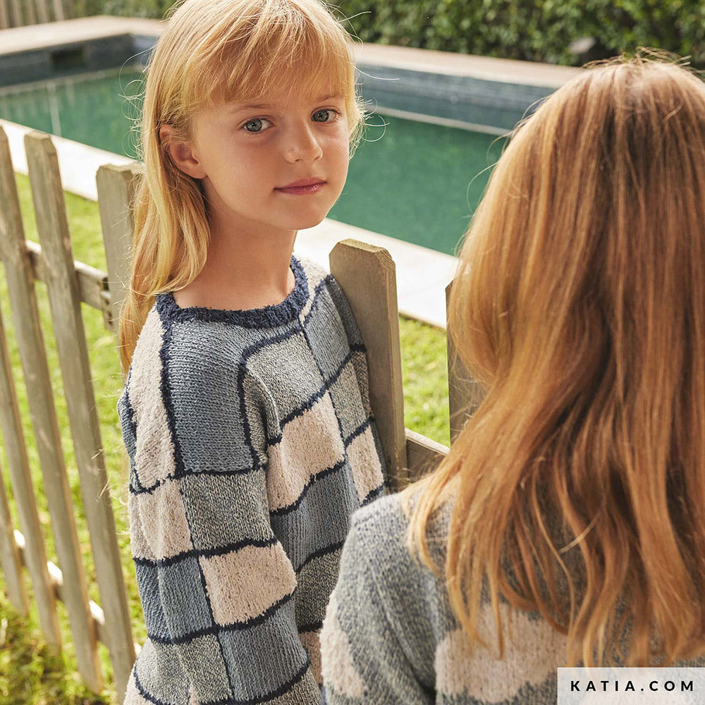 Katia Blue Jeans II 103 Donker Jeans - Patroon breien haken kinderen trui lente zomer katia — gemaakt met Katia Blue Jeans II