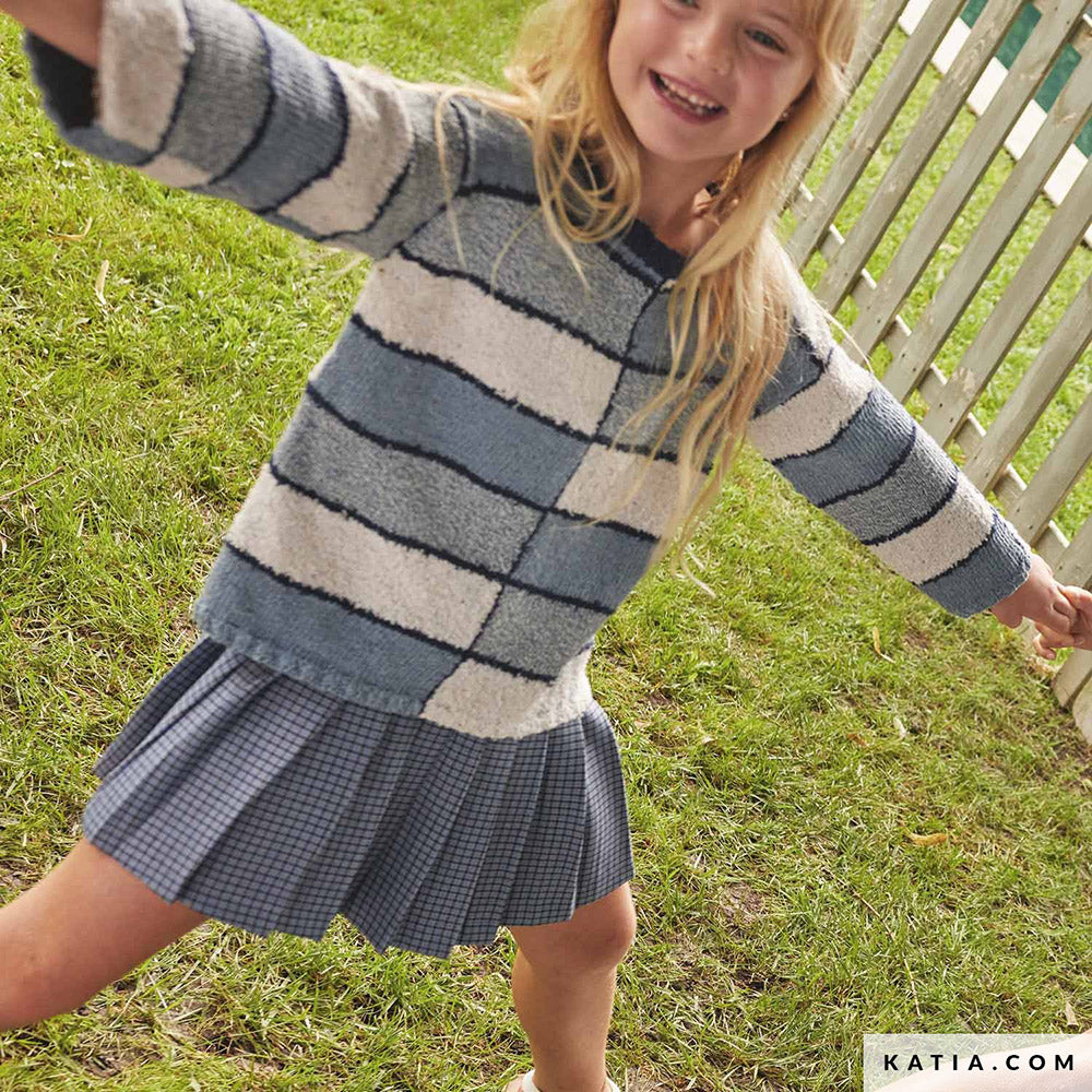 Katia Blue Jeans II 103 Donker Jeans - Patroon breien haken kinderen trui lente zomer katia — gemaakt met Katia Blue Jeans II (2)