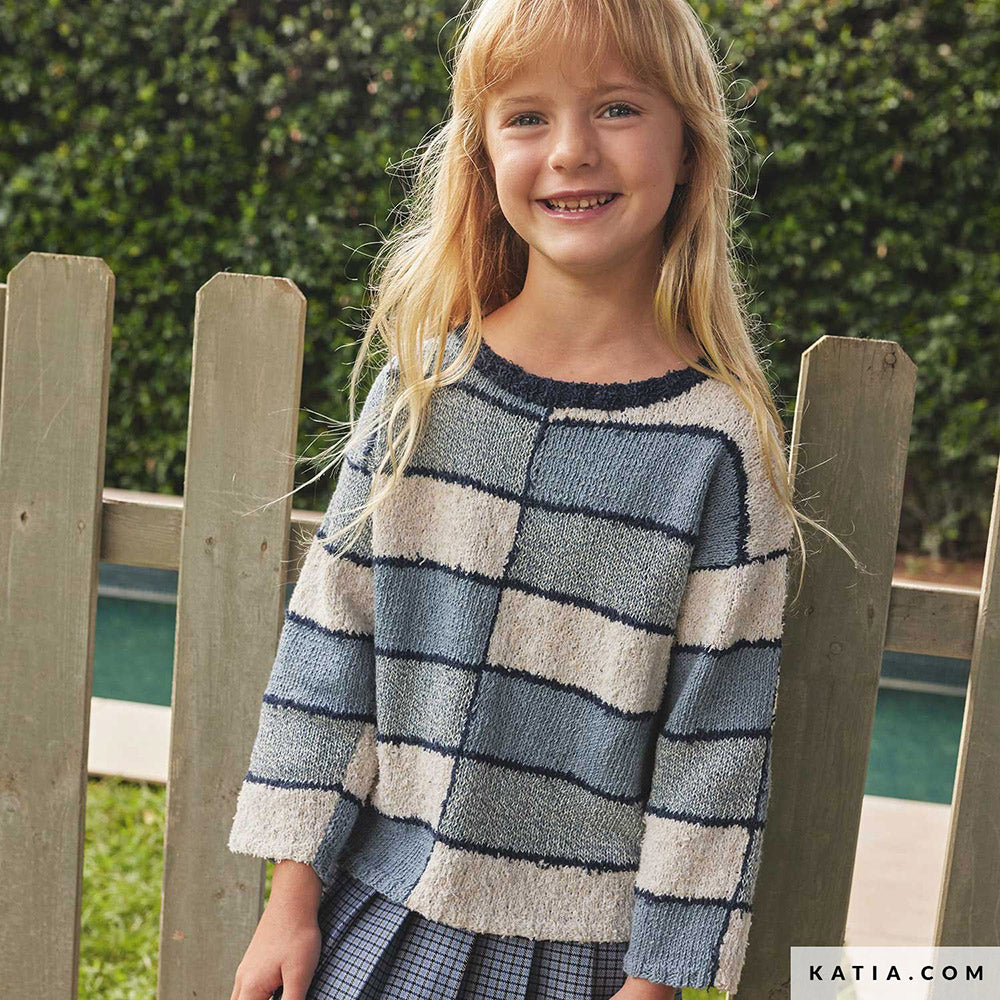 Katia Blue Jeans II 103 Donker Jeans - Patroon breien haken kinderen trui lente zomer katia — gemaakt met Katia Blue Jeans II (4)