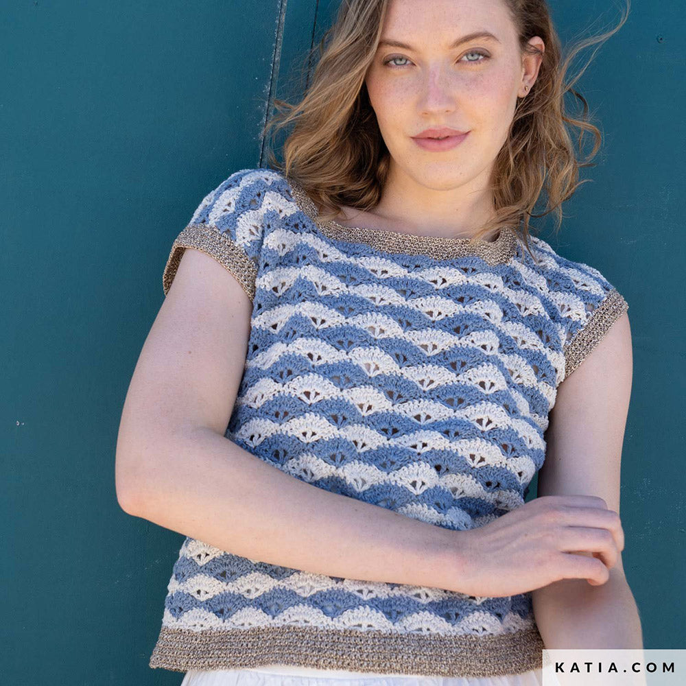 Katia Blue Jeans II 103 Donker Jeans - Patroon breien haken dames topje lente zomer katia — gemaakt met Katia Blue Jeans II (2)