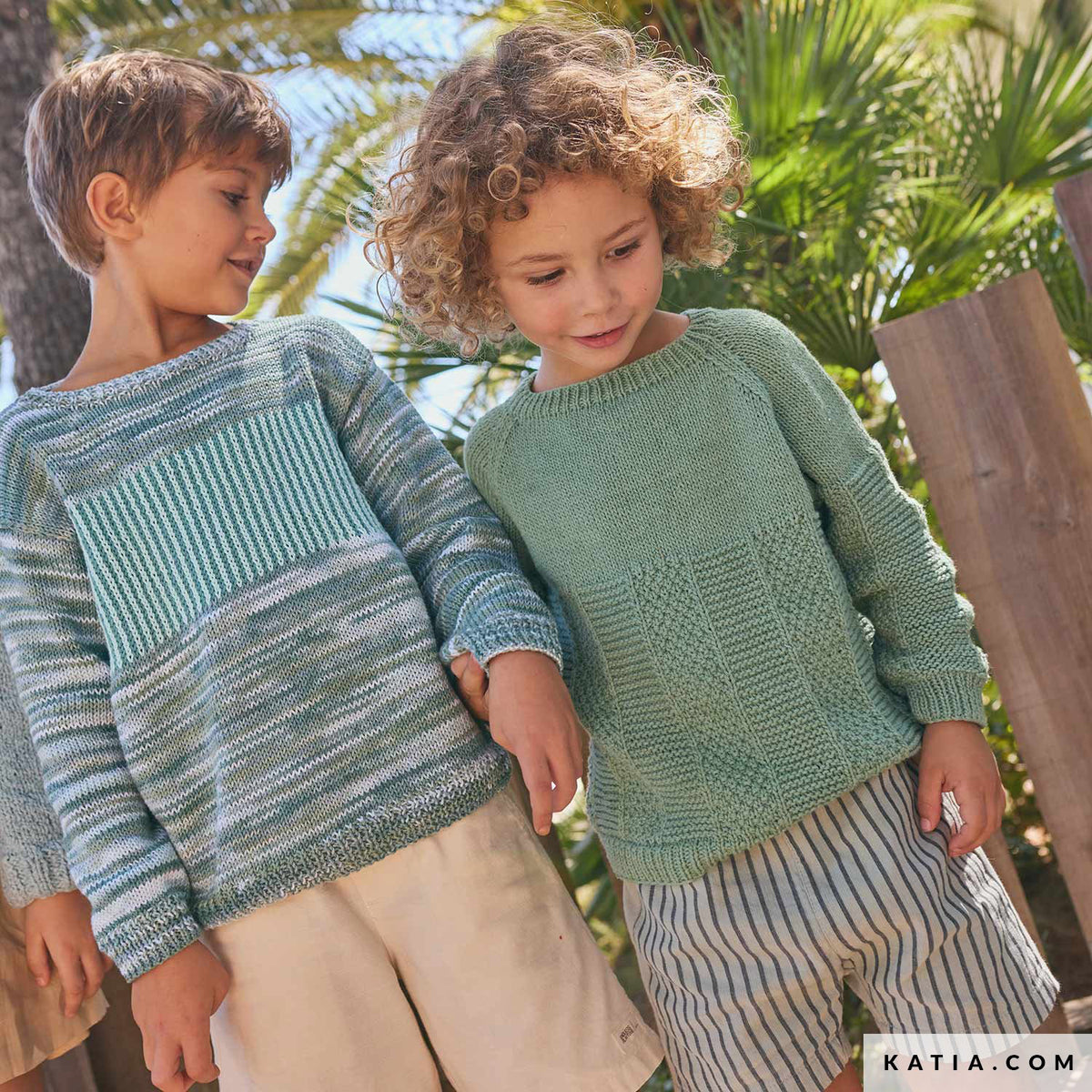 Patroon breien haken kinderen trui lente zomer katia — gemaakt met Katia Capri 82053 Steen Grijs
