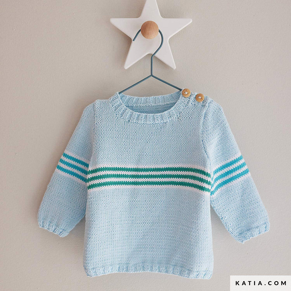 Patroon breien haken baby trui lente zomer katia — gemaakt met Katia Capri 82057 Geel