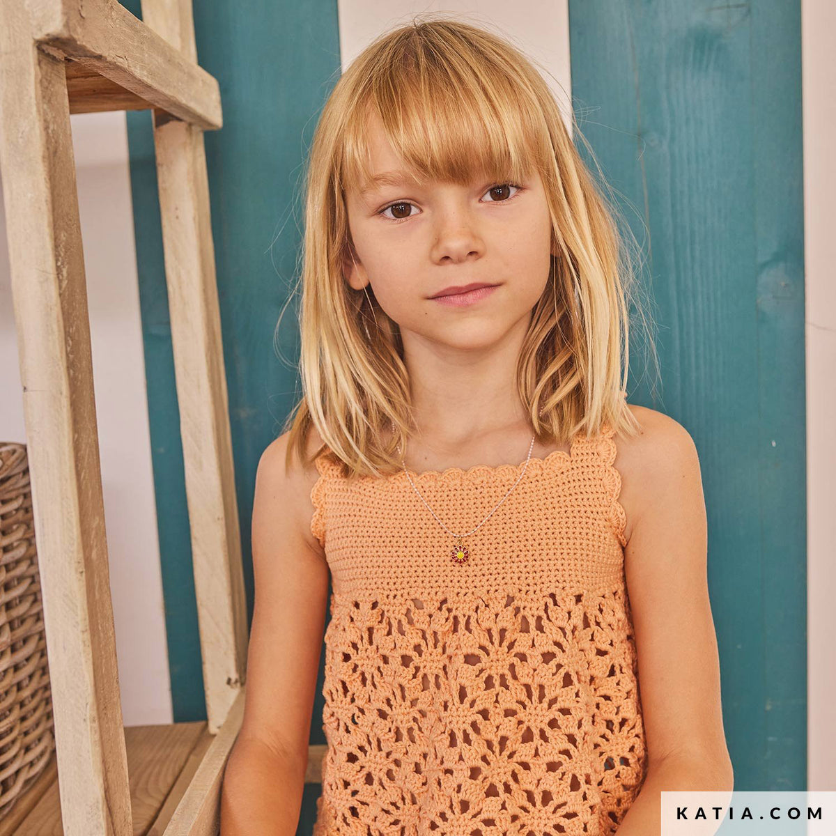 Patroon breien haken kinderen topje lente zomer katia — gemaakt met Katia Capri 82066 Donker Blauw