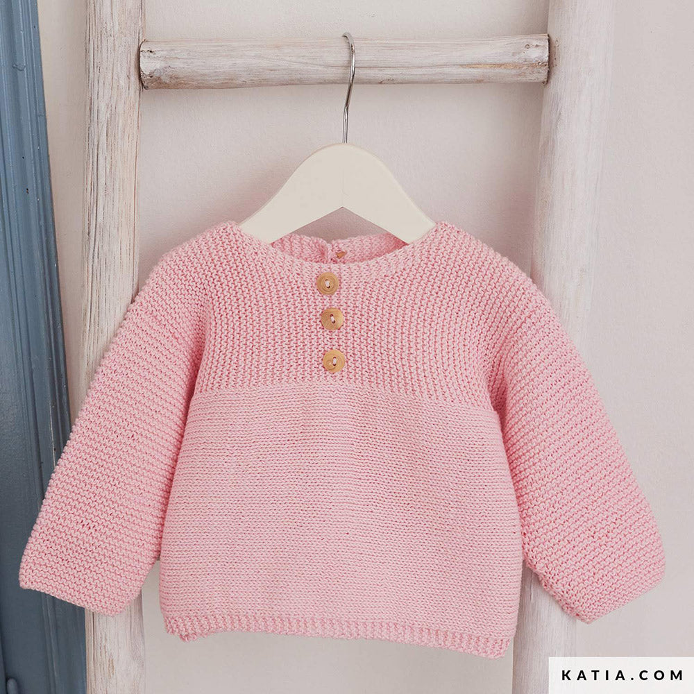 Patroon breien haken baby trui lente zomer katia — gemaakt met Katia Capri 82203 Wijnrood (2)
