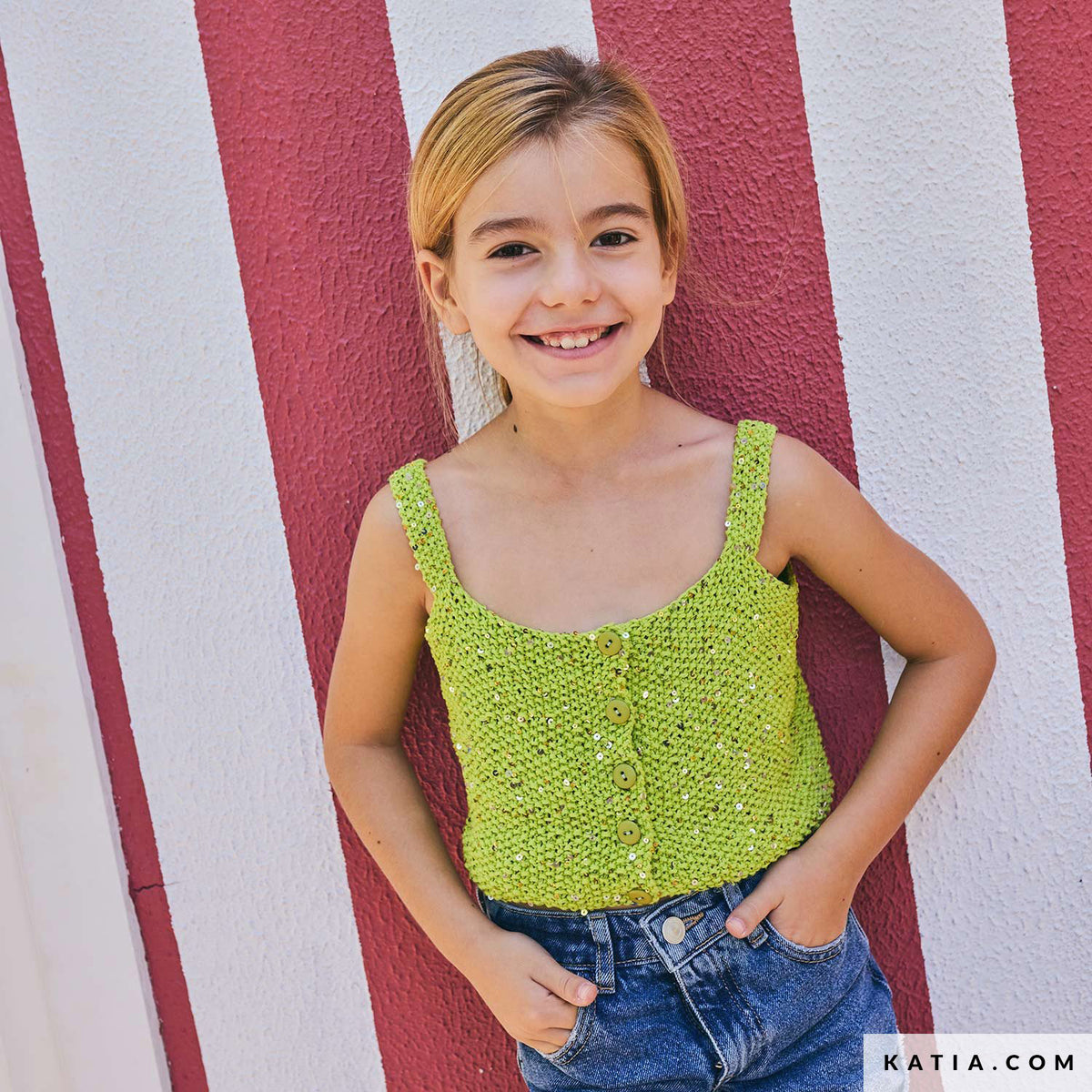Katia Cleopatra 068 Geel - Patroon breien haken kinderen topje lente zomer katia — gemaakt met Katia Cleopatra (7)