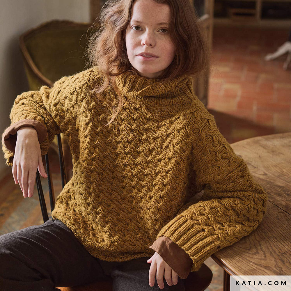 Patroon breien haken dames trui herfst winter katia — gemaakt met Katia Concept 100% Wool Textures Herfst-Winter 2025-2026