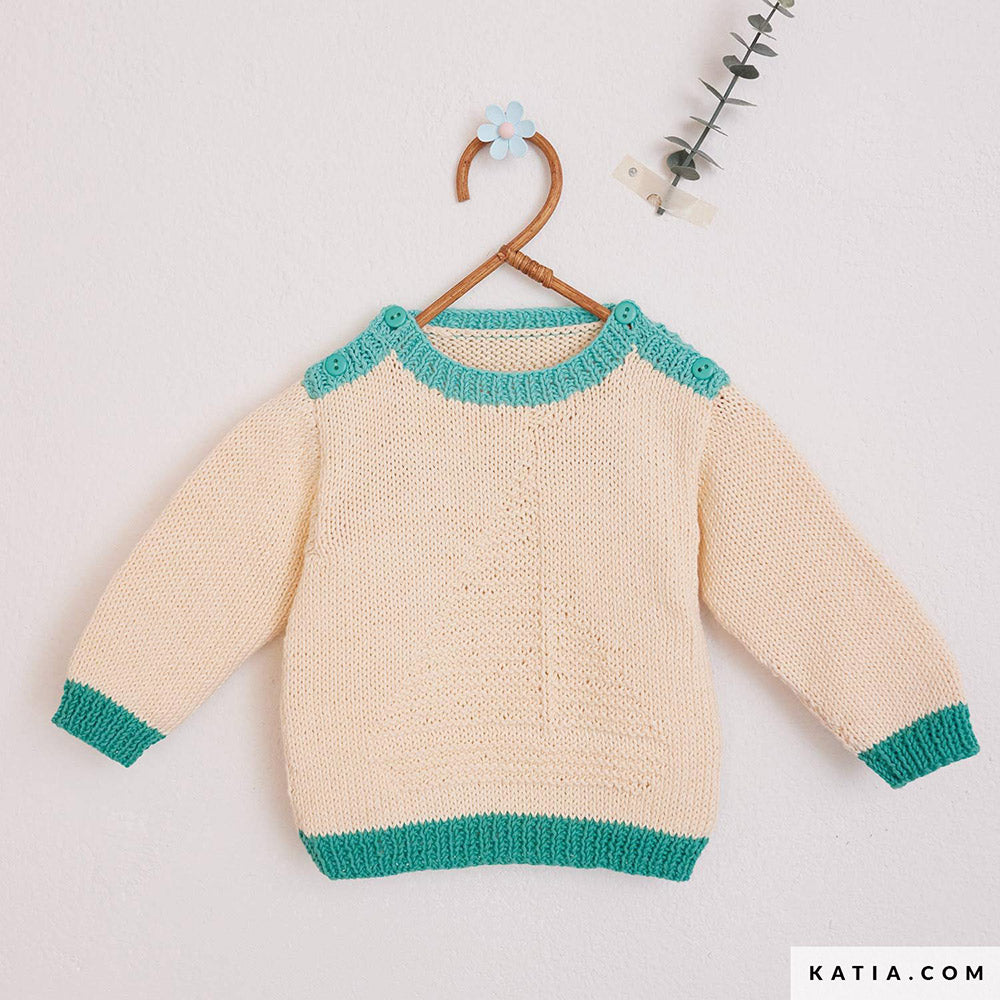 Katia Cotton 100% 005 Zeer donker blauw - Patroon breien haken baby trui lente zomer katia — gemaakt met Katia Cotton 100% (2)