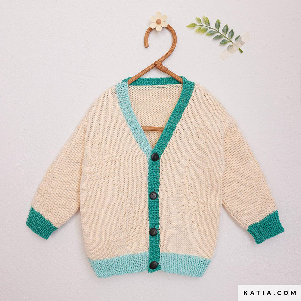 Katia Cotton 100% 010 Steen grijs - Patroon breien haken baby jas lente zomer katia — gemaakt met Katia Cotton 100% (2)