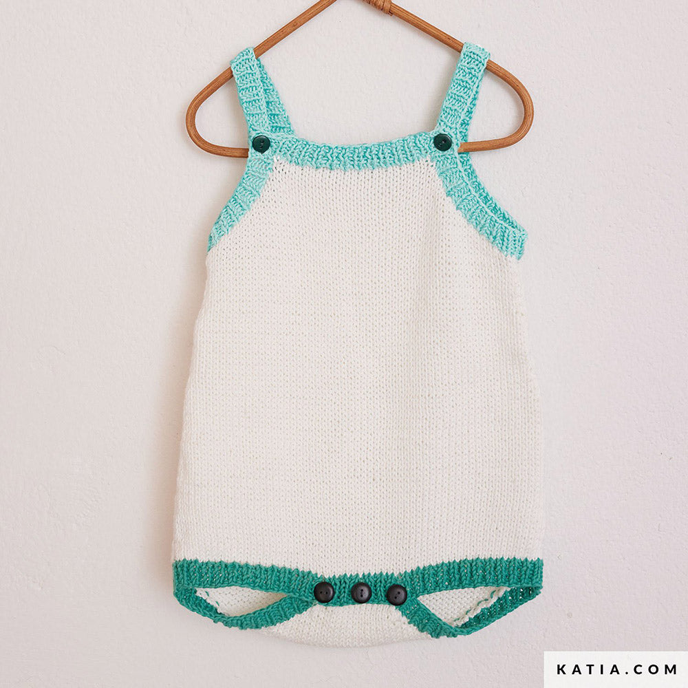 Katia Cotton 100% 010 Steen grijs - Patroon breien haken baby romper lente zomer katia — gemaakt met Katia Cotton 100% (2)