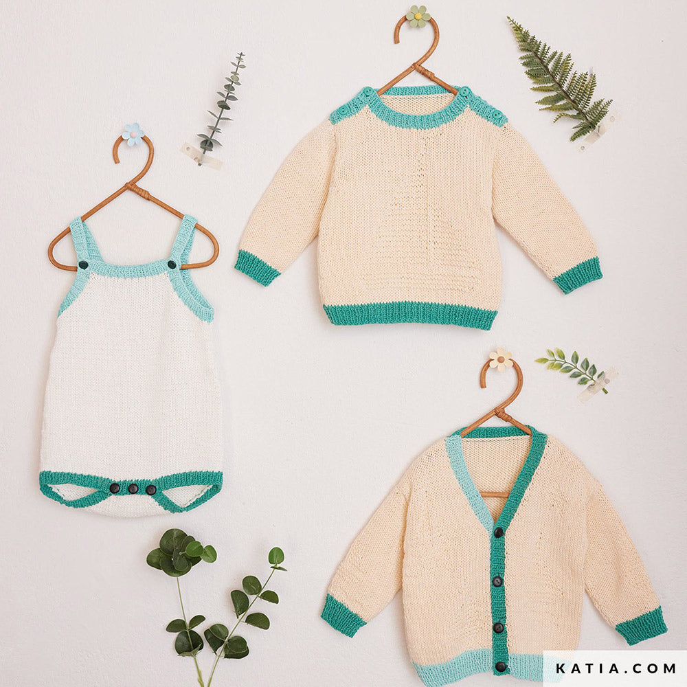 Katia Cotton 100% 010 Steen grijs - Patroon breien haken baby trui lente zomer katia — gemaakt met Katia Cotton 100%