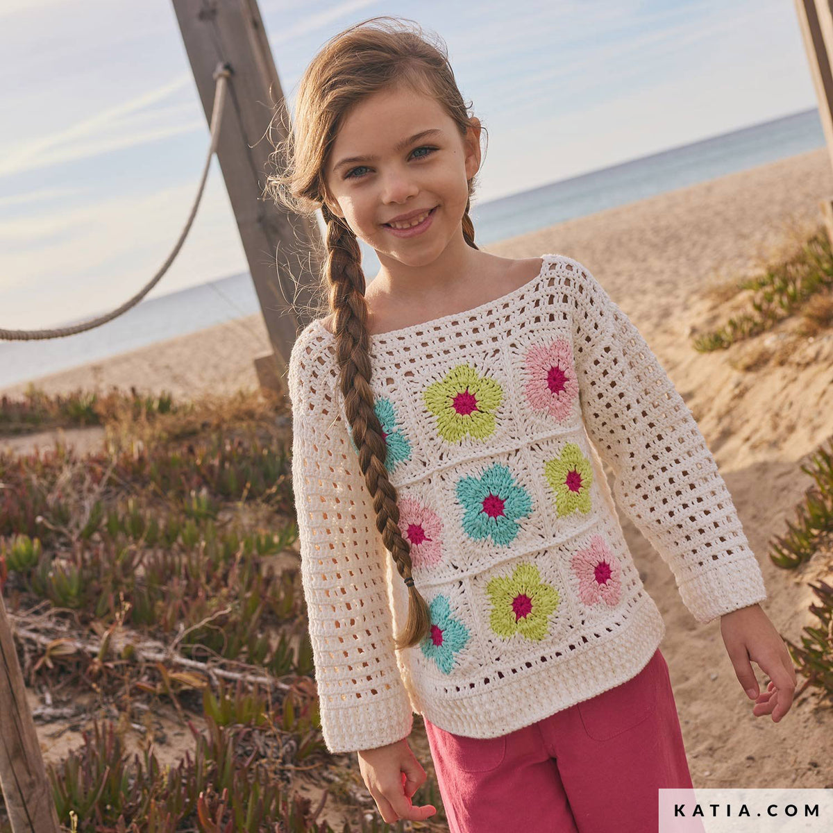 Katia Cotton 100% 010 Steen grijs - Patroon breien haken kinderen trui lente zomer katia — gemaakt met Katia Cotton 100% (2)