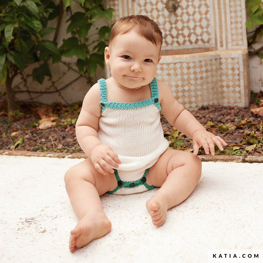 Katia Cotton 100% 010 Steen grijs - Patroon breien haken baby romper lente zomer katia — gemaakt met Katia Cotton 100% (4)