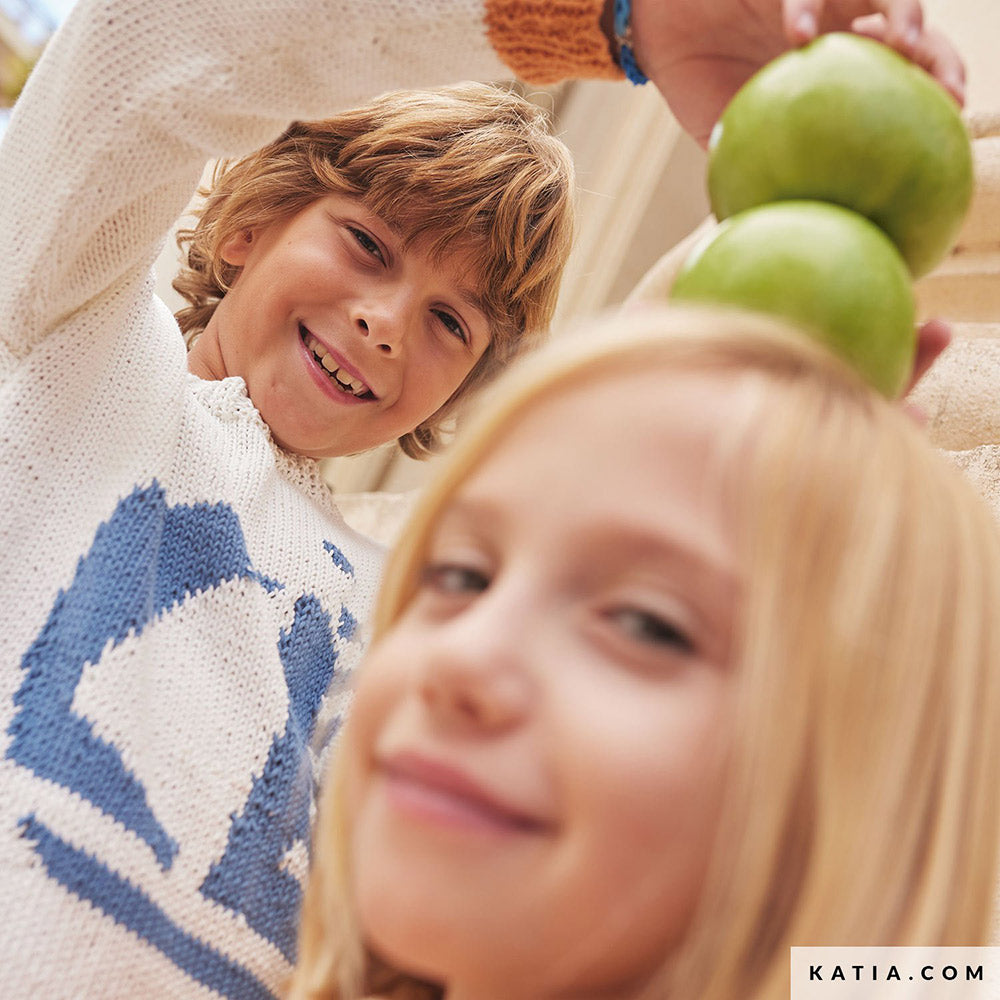 Katia Cotton 100% 010 Steen grijs - Patroon breien haken kinderen trui lente zomer katia — gemaakt met Katia Cotton 100% (16)