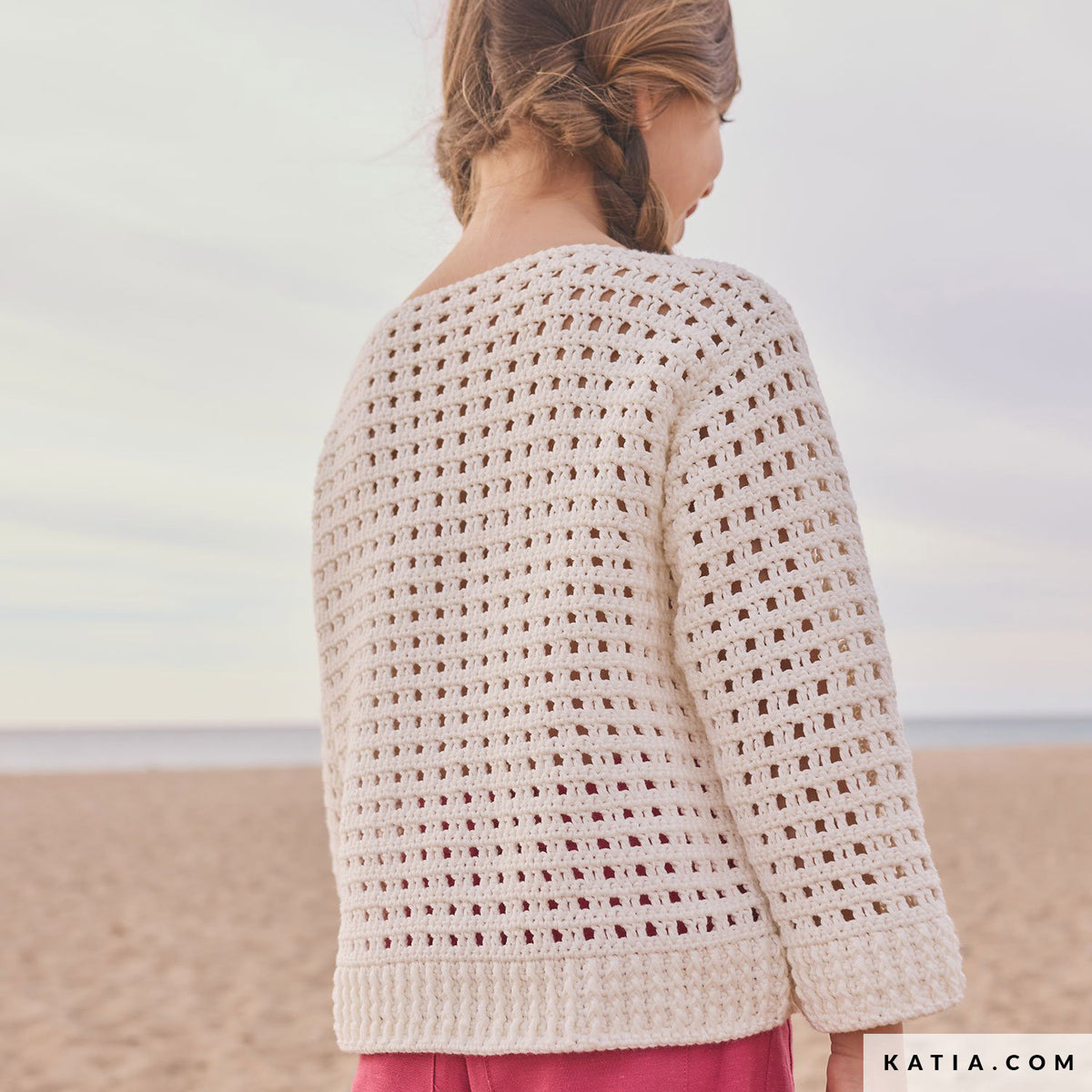 Katia Cotton 100% 010 Steen grijs - Patroon breien haken kinderen trui lente zomer katia — gemaakt met Katia Cotton 100% (3)