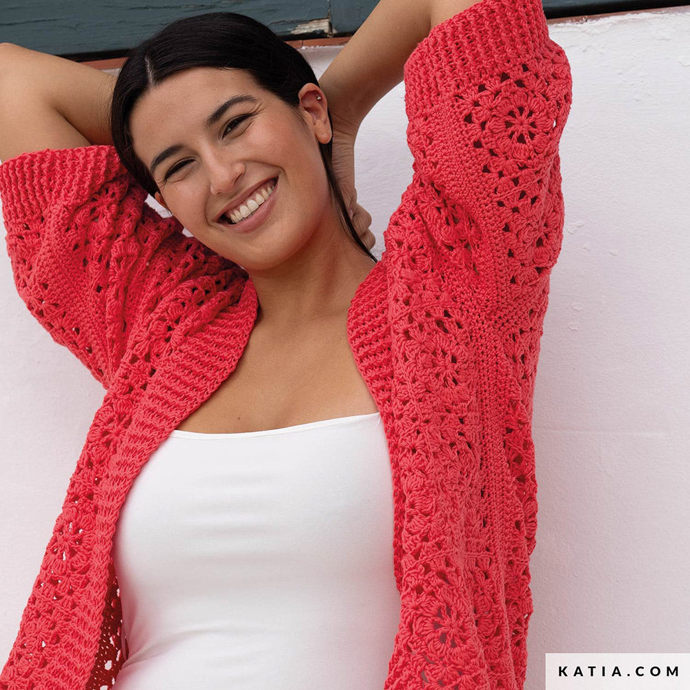 Katia Cotton 100% 010 Steen grijs - Patroon breien haken dames jas lente zomer katia — gemaakt met Katia Cotton 100% (3)