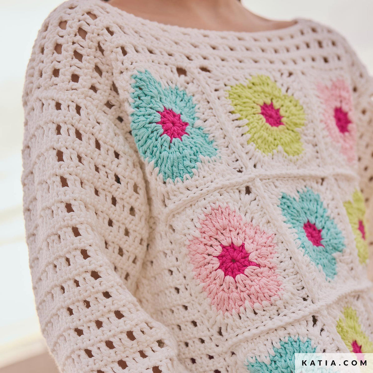 Katia Cotton 100% 010 Steen grijs - Patroon breien haken kinderen trui lente zomer katia — gemaakt met Katia Cotton 100% (4)