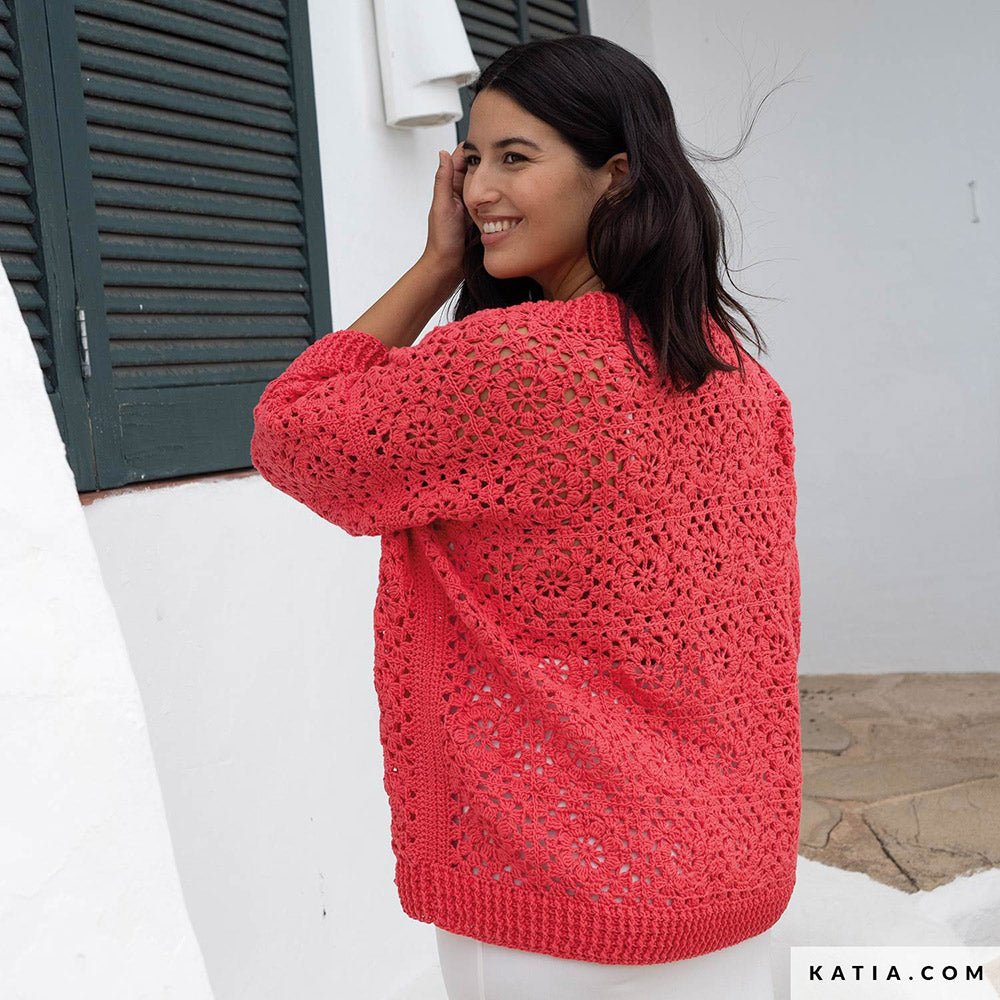 Katia Cotton 100% 010 Steen grijs - Patroon breien haken dames jas lente zomer katia — gemaakt met Katia Cotton 100% (2)