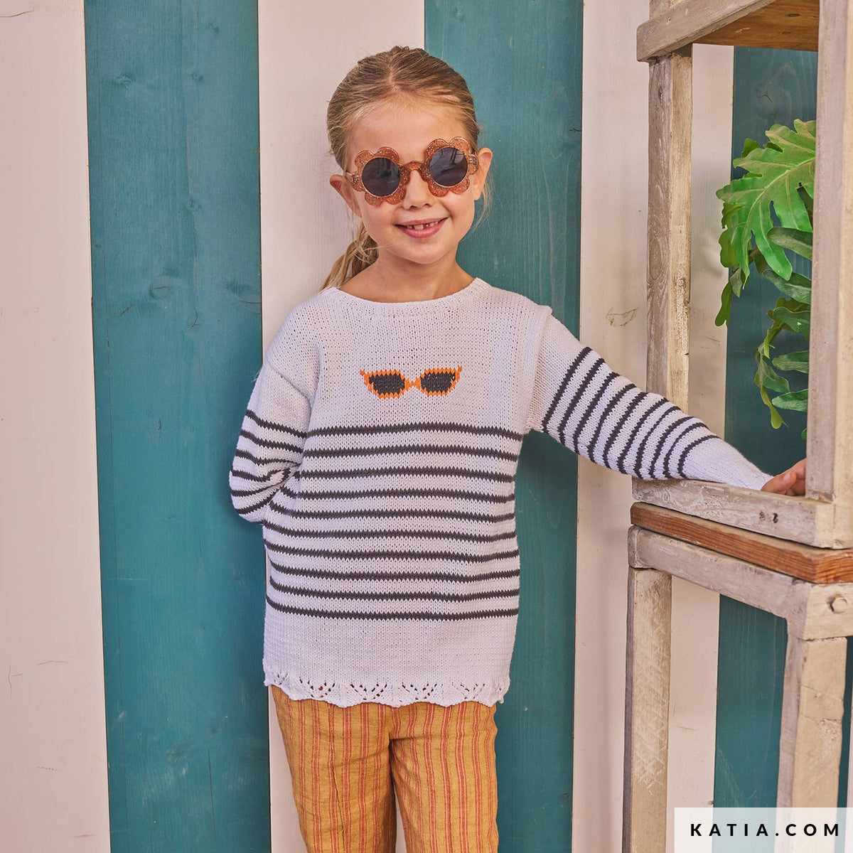 Katia Cotton 100% 050 Donker roze - Patroon breien haken kinderen trui lente zomer katia — gemaakt met Katia Cotton 100% (9)