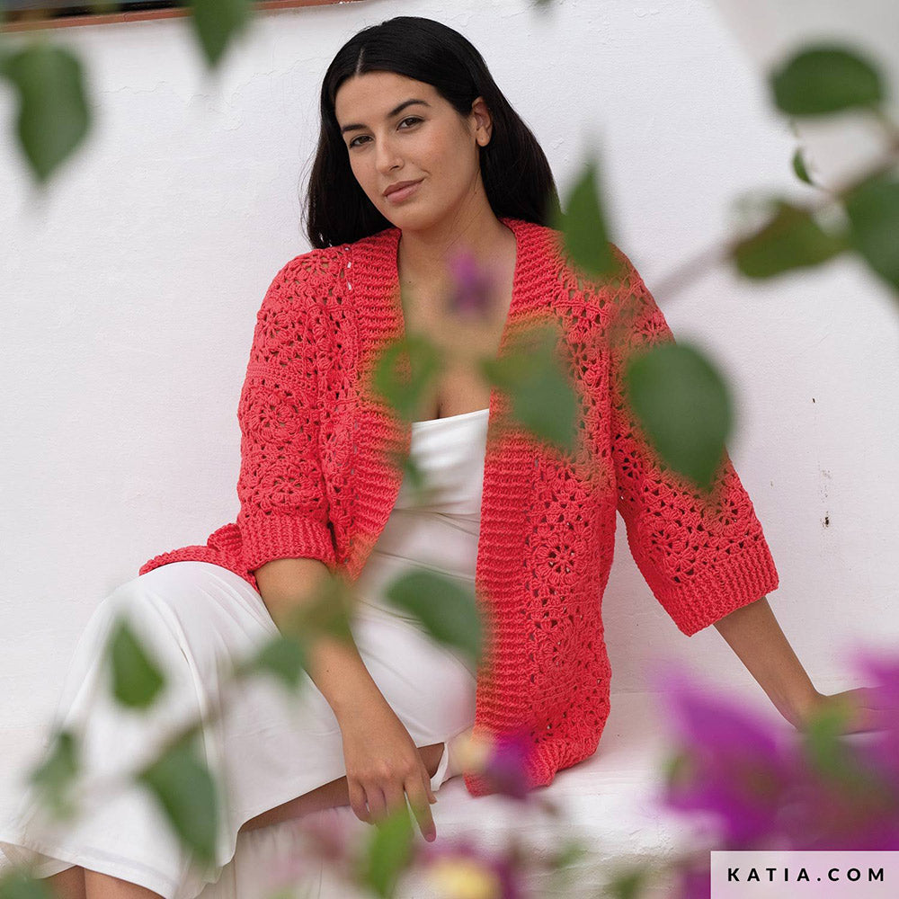 Katia Cotton 100% 064 Roest bruin - Patroon breien haken dames jas lente zomer katia — gemaakt met Katia Cotton 100% (5)