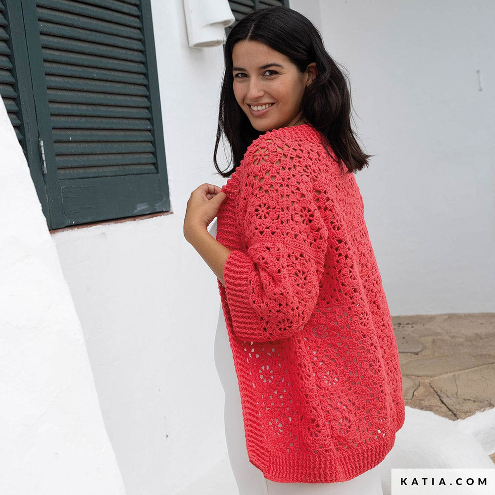 Katia Cotton 100% 064 Roest bruin - Patroon breien haken dames jas lente zomer katia — gemaakt met Katia Cotton 100%