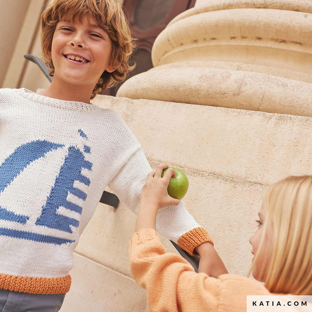 Katia Cotton 100% 064 Roest bruin - Patroon breien haken kinderen trui lente zomer katia — gemaakt met Katia Cotton 100% (14)