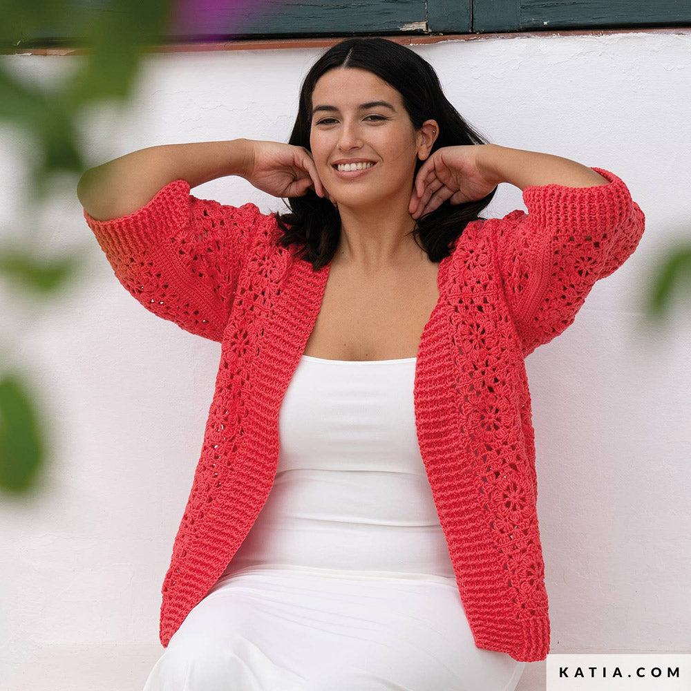 Katia Cotton 100% 064 Roest bruin - Patroon breien haken dames jas lente zomer katia — gemaakt met Katia Cotton 100% (4)