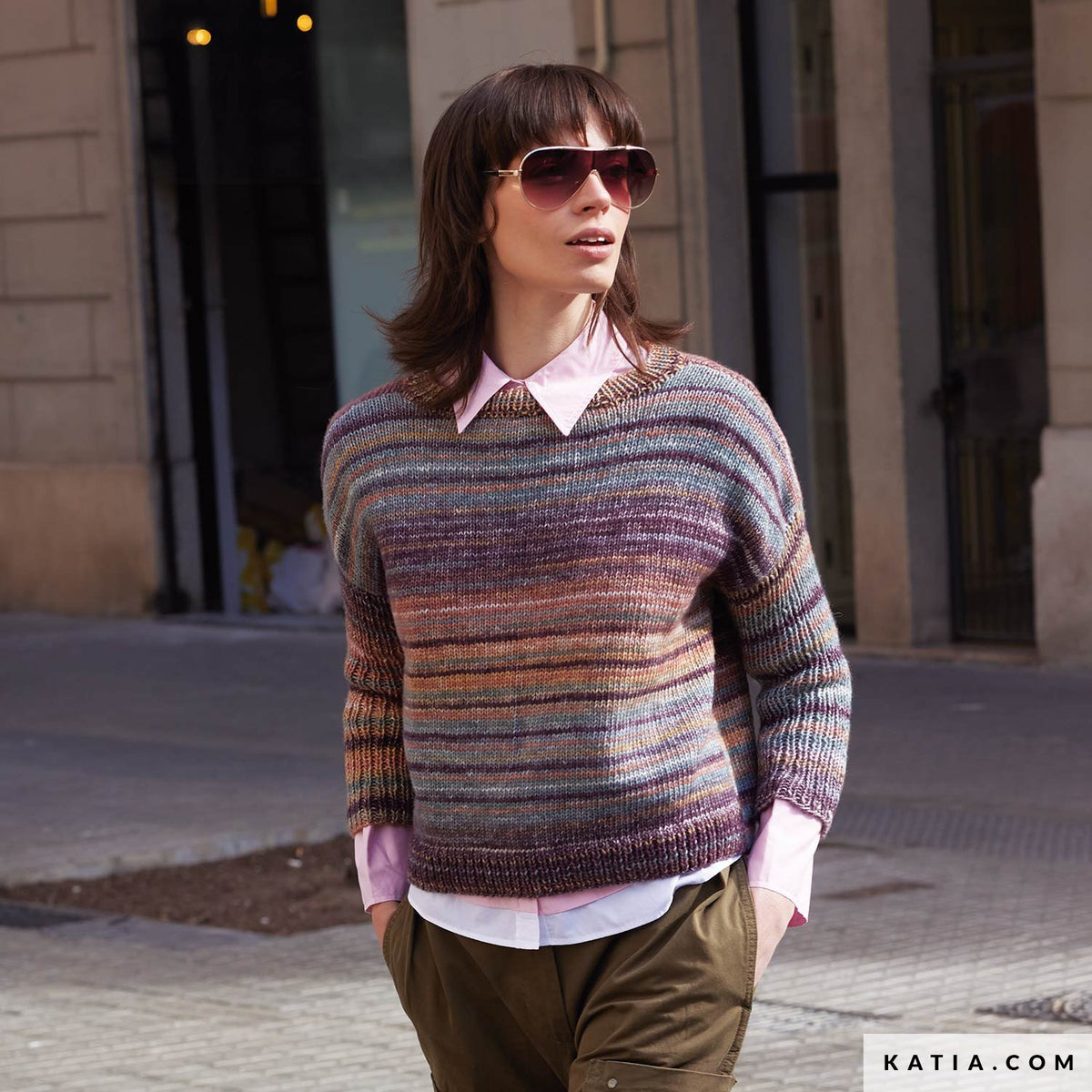 Katia Cotton-Merino Paradiso 303 Roest Bruin-Bruin-Groen - Patroon breien haken dames trui herfst winter katia — gemaakt met Katia Cotton-Merino Paradiso (10)