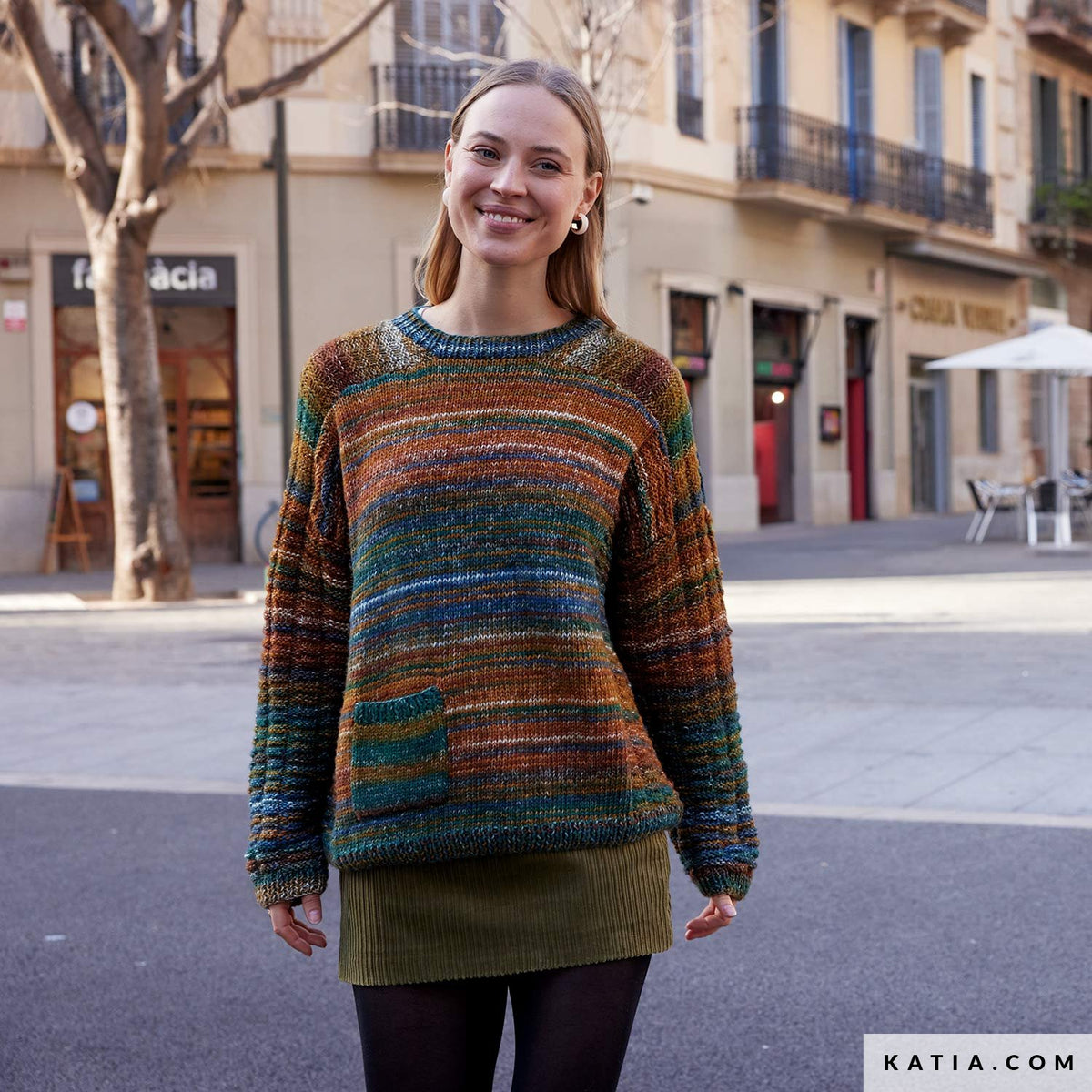 Katia Cotton-Merino Paradiso 303 Roest Bruin-Bruin-Groen - Patroon breien haken dames trui herfst winter katia — gemaakt met Katia Cotton-Merino Paradiso (21)