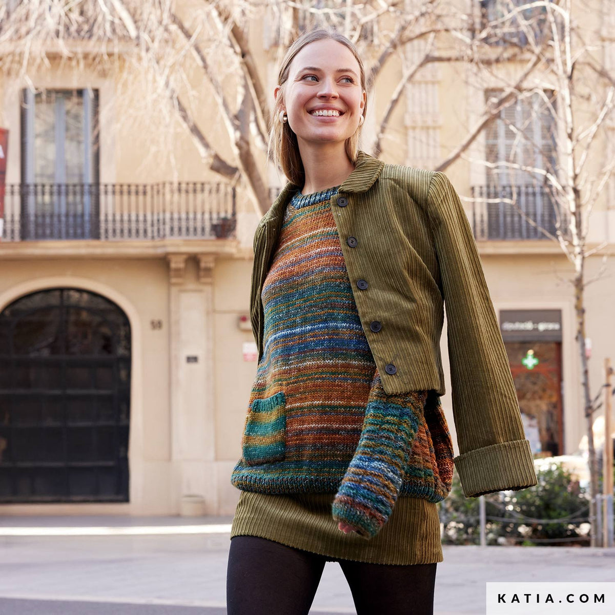 Katia Cotton-Merino Paradiso 303 Roest Bruin-Bruin-Groen - Patroon breien haken dames trui herfst winter katia — gemaakt met Katia Cotton-Merino Paradiso (20)
