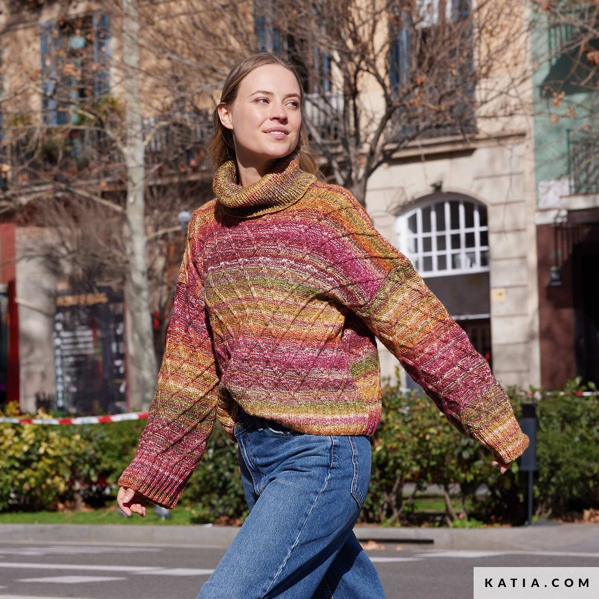 Katia Cotton-Merino Paradiso 303 Roest Bruin-Bruin-Groen - Patroon breien haken dames trui herfst winter katia — gemaakt met Katia Cotton-Merino Paradiso (4)